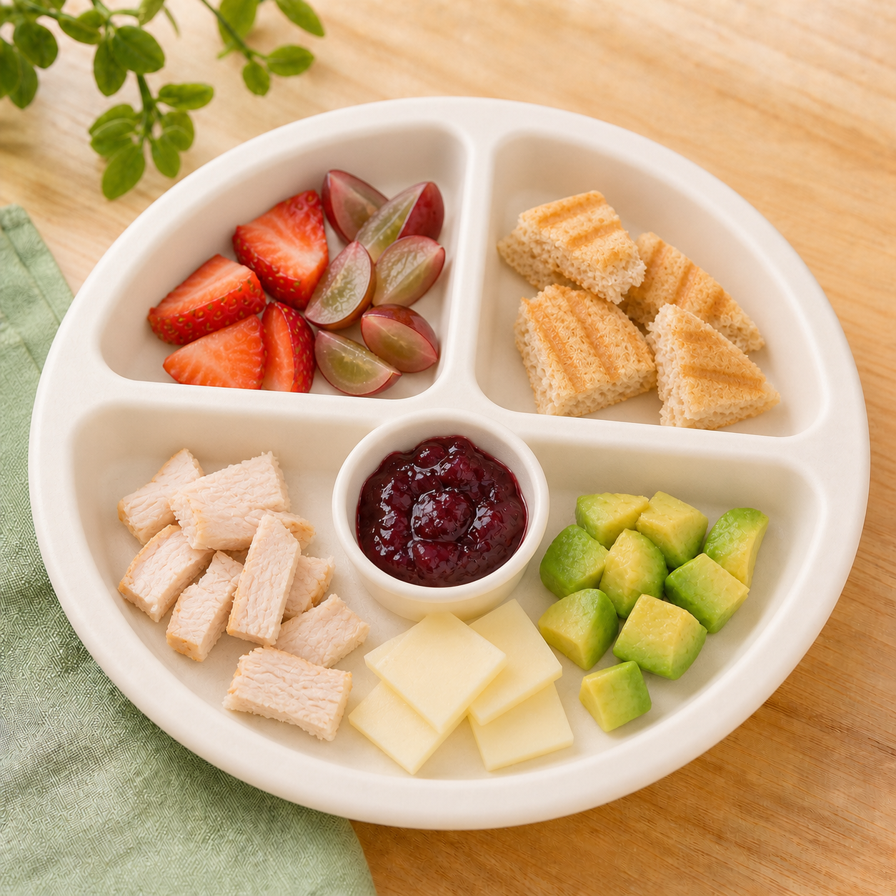 Little Bigs toddler lunch with turkey, fruit and vegetables