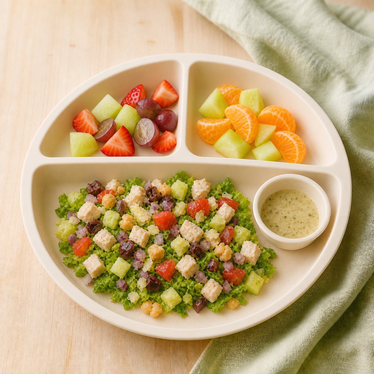 Toddler portion of Greek chicken salad